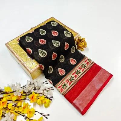 Paisley Floral Printed Linen Cotton Saree